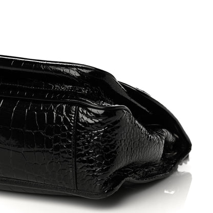 Saint Laurent Patent Crocodile Embossed Lambskin Monogram Medium Niki Chain Satchel Black 10 of 19
