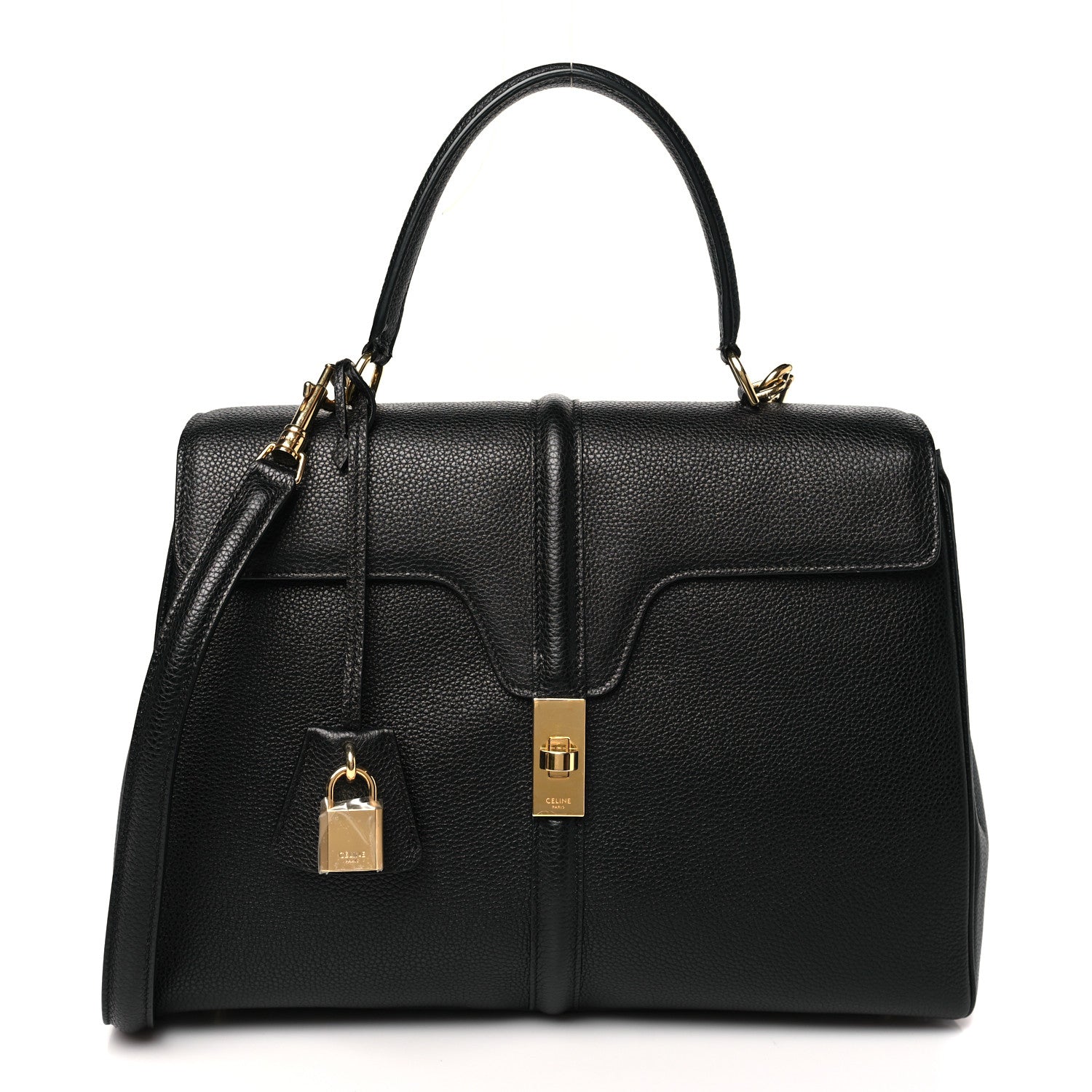 Celine Grained Calfskin Classique 16 Top Handle Bag Black 1 of 10