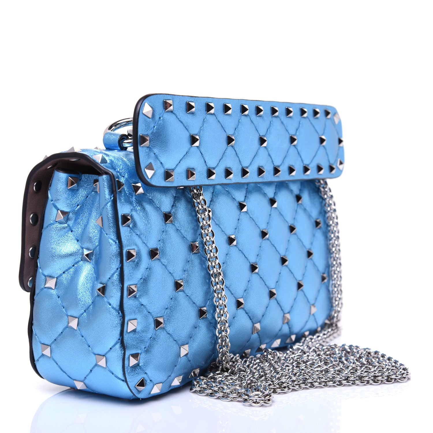Valentino Garavani Metallic Nappa Small Rockstud Spike Shoulder Bag Cerulean 3 of 15