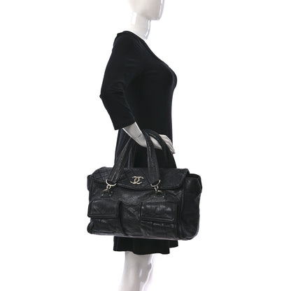 Chanel Distressed Lambskin Quilted Le Marais Front Pocket Bowling Bag Black 2 of 10