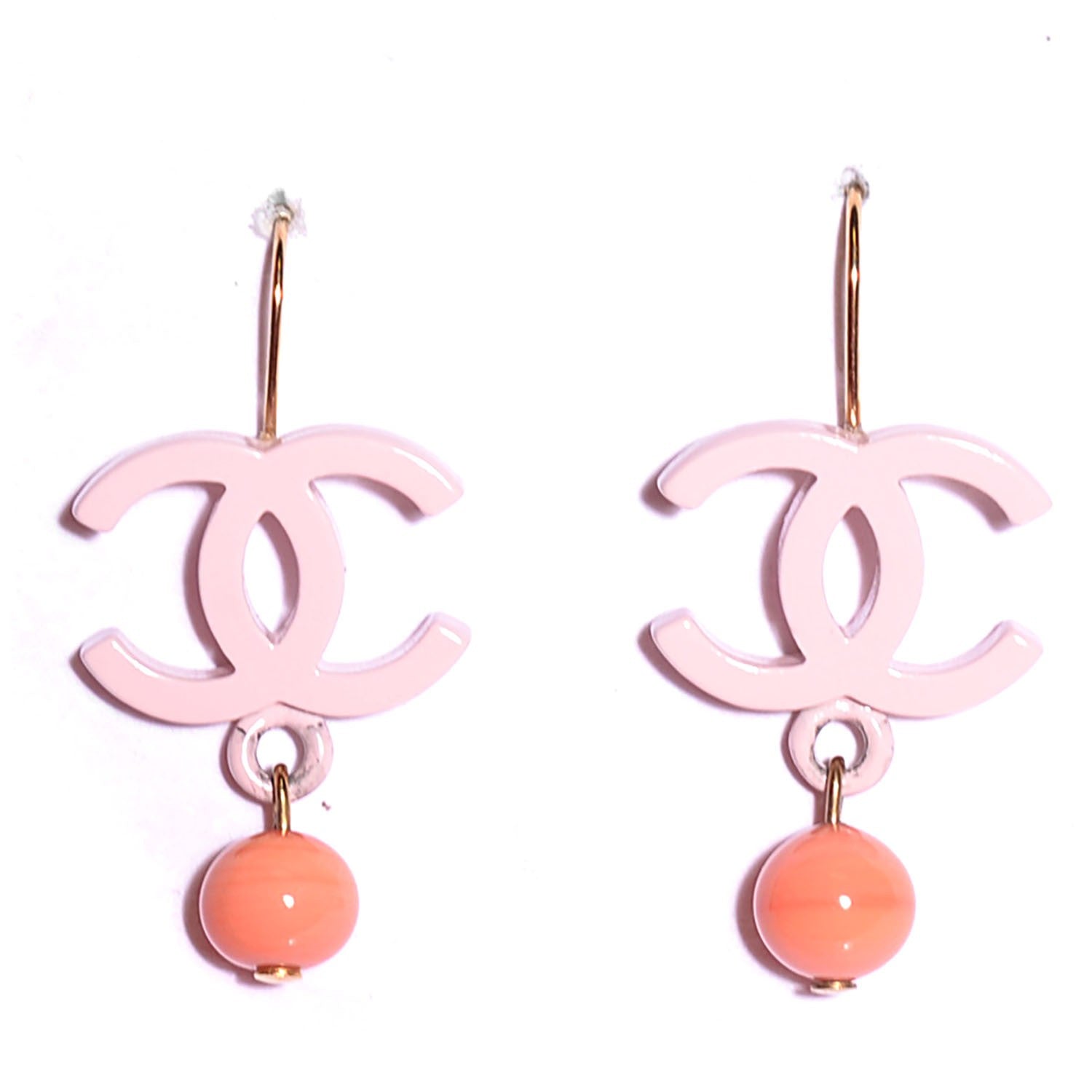 Chanel Resin Beaded CC Dangle Earrings Pink 1 of 4