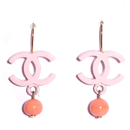 Chanel Resin Beaded CC Dangle Earrings Pink 1 of 4
