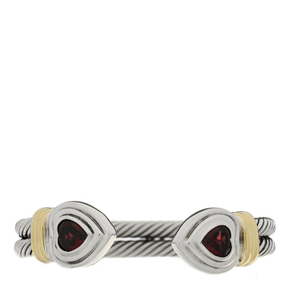 David Yurman Sterling Silver 14K Yellow Gold Garnet Heart Double Cable Cuff Bracelet 1 of 3