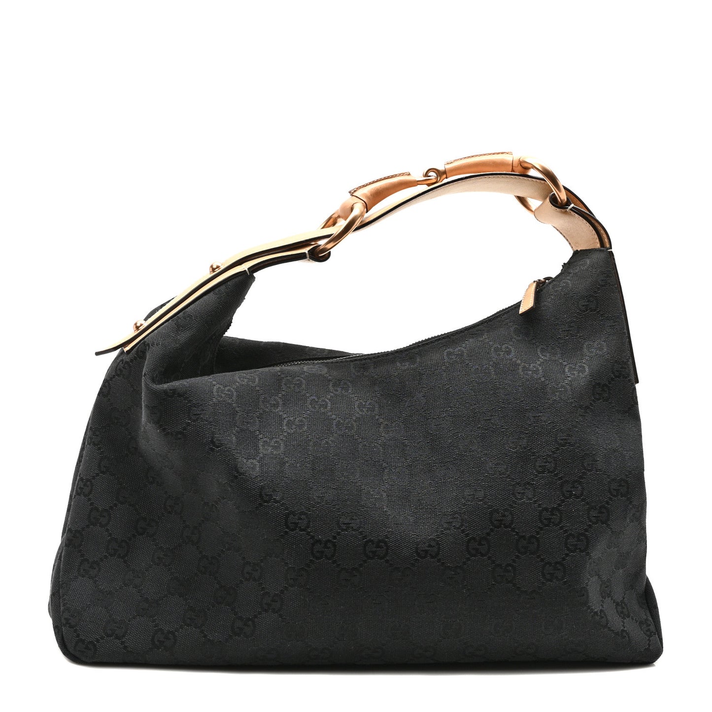 Monogram Medium Horsebit Chain Hobo Black Beige