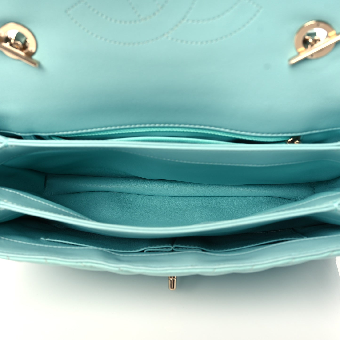 Lambskin Chevron Quilted Medium Trendy CC Dual Handle Flap Bag Mint Green