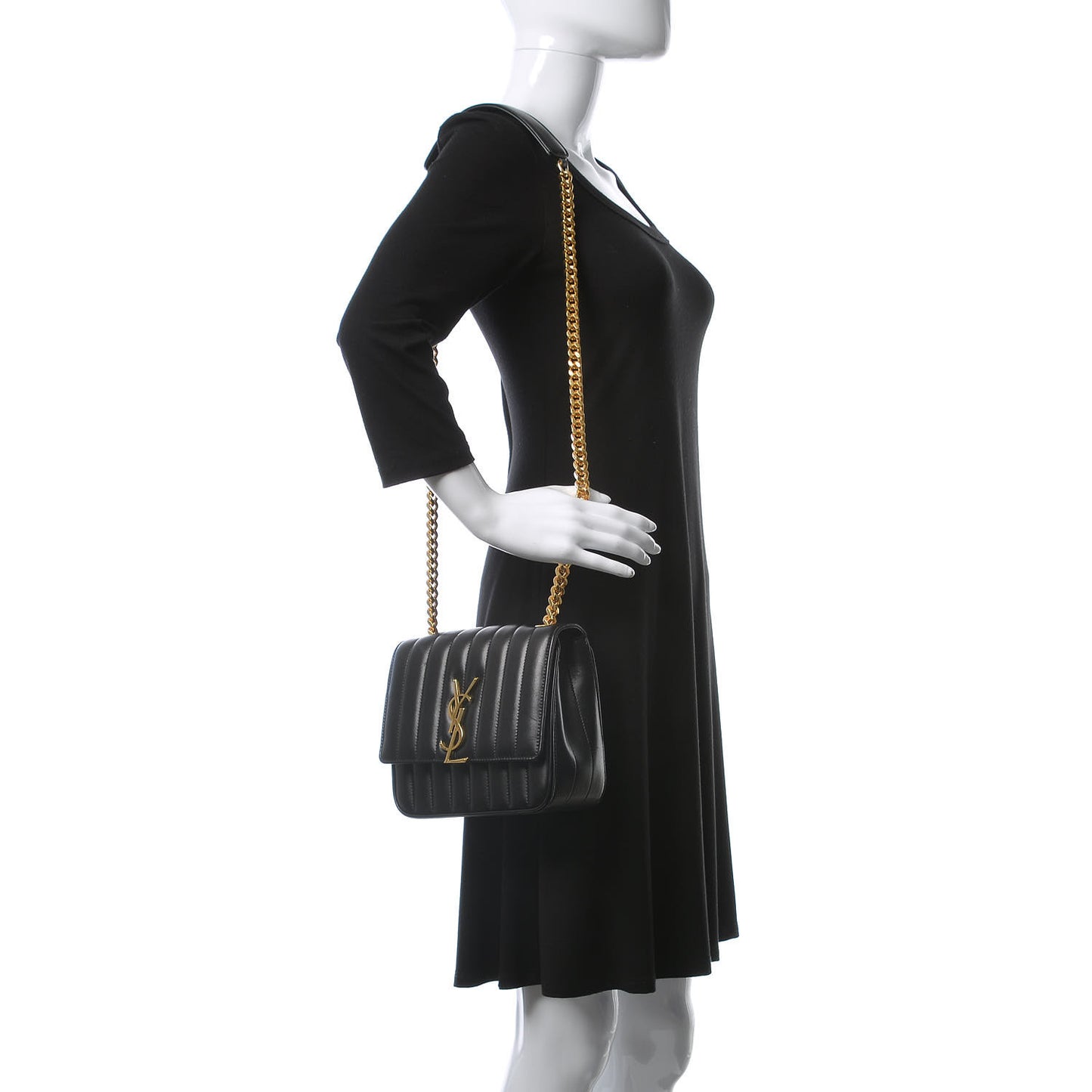 Lambskin Matelasse Monogram Medium Vicky Chain Bag Black