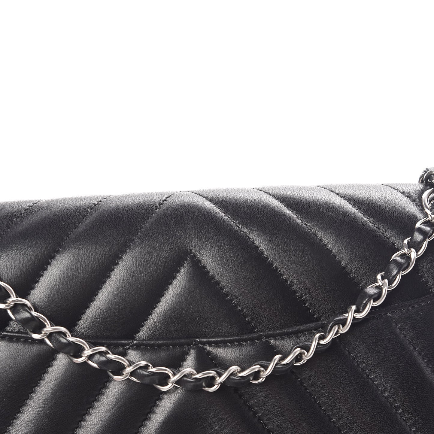 Lambskin Chevron Jumbo Leo Lion Flap Black