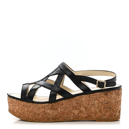 Chanel Lambskin Cork Pearl CC Platform Sandals 40 Black 1 of 9