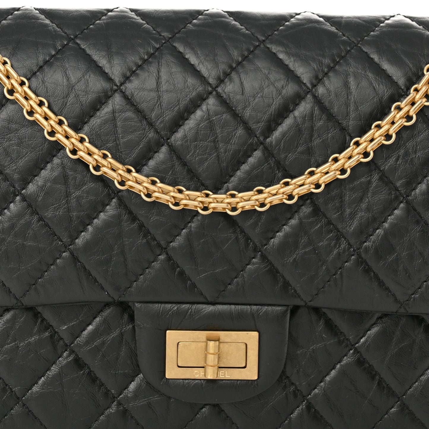 Aged Calfskin Quilted 2.55 Reissue 227 Flap Black