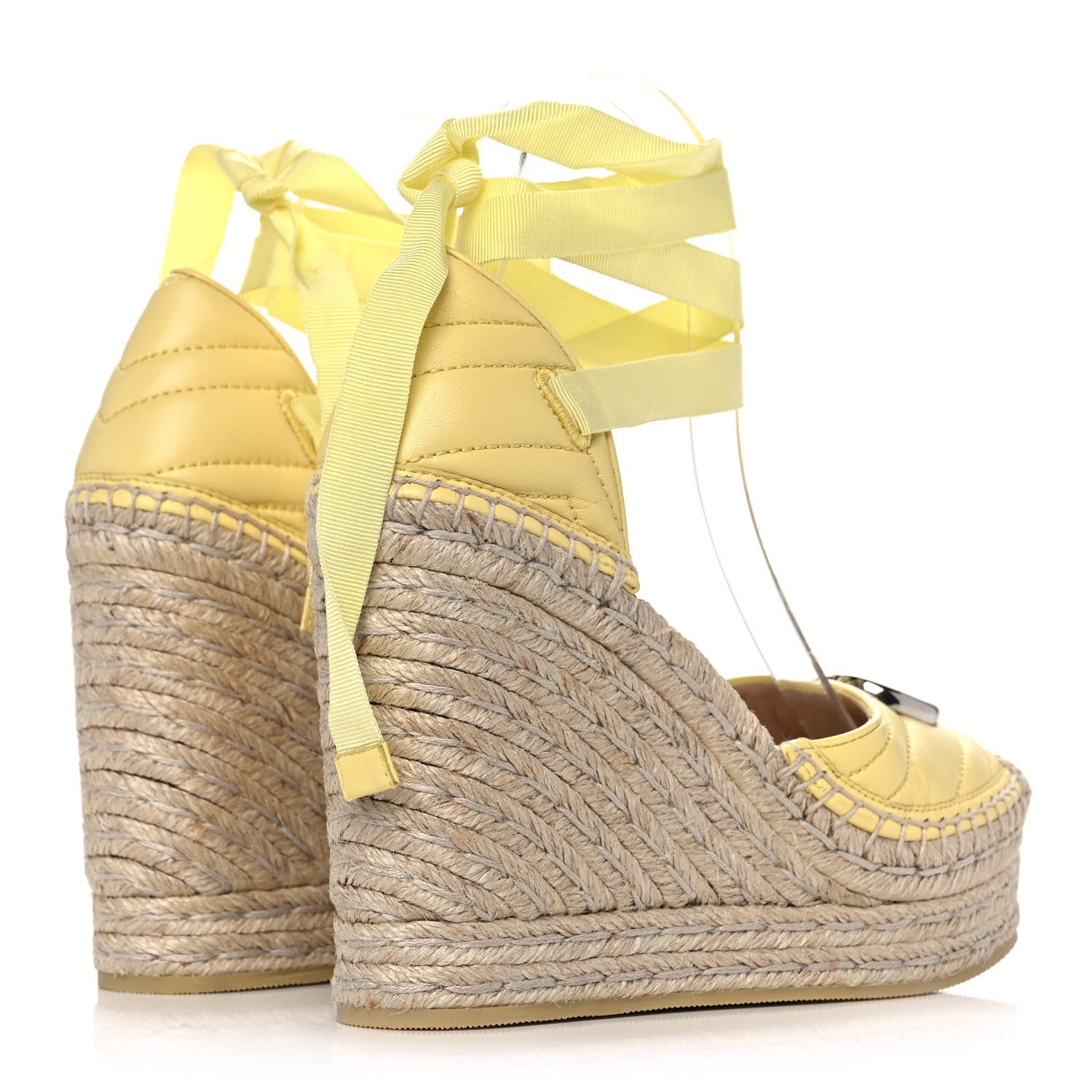 Gucci Nappa Matelasse GG Marmont Ankle Wrap Platform Espadrille Wedges 37.5 Banana 4 of 10