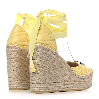 Gucci Nappa Matelasse GG Marmont Ankle Wrap Platform Espadrille Wedges 37.5 Banana 4 of 10