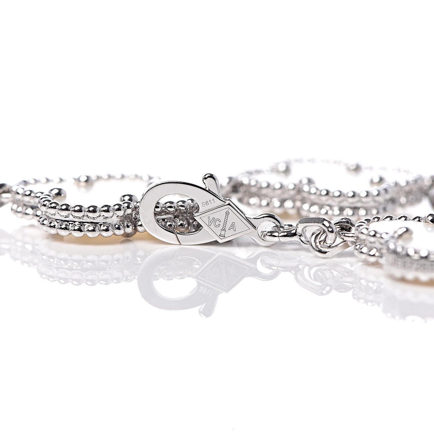 18K White Gold Mother of Pearl 5 Motifs Vintage Alhambra Bracelet