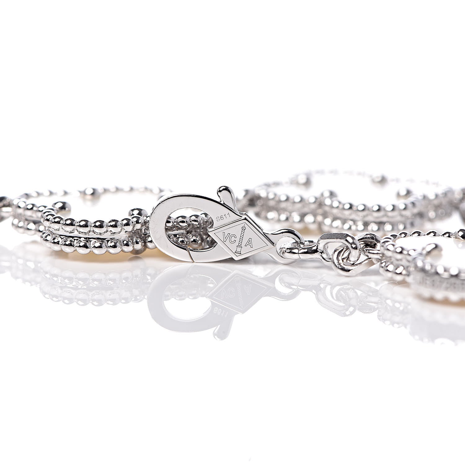 Van Cleef & Arpels 18K White Gold Mother of Pearl 5 Motifs Vintage Alhambra Bracelet 5 of 6