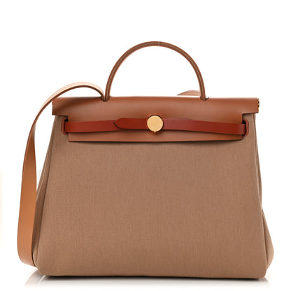 Hermes Military Toile Vache Hunter Herbag Zip Retourne 31 PM Chai Fauve Naturel Cuivre 3 of 9