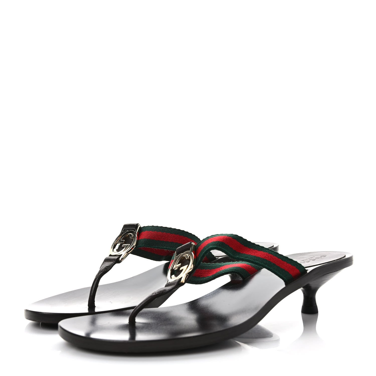 Gucci Nylon Calfskin Web Womens Thong Low Heel Sandals 7.5 Green Red Cocoa 4 of 8