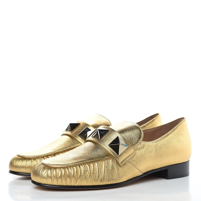 Valentino Garavani Metallic Calfskin Rockstud Loafers 38 Deep Gold 3 of 9