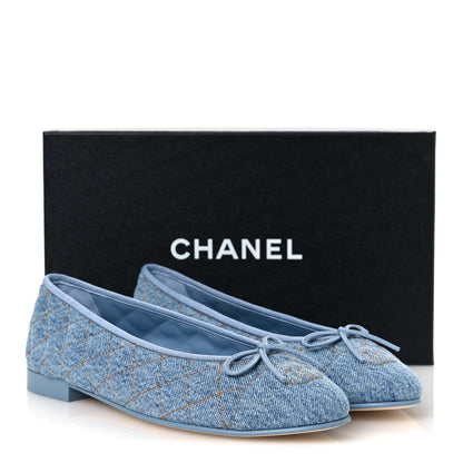 Chanel Denim Quilted CC Cap Toe Ballerina Flats 40.5 Light Blue 11 of 11
