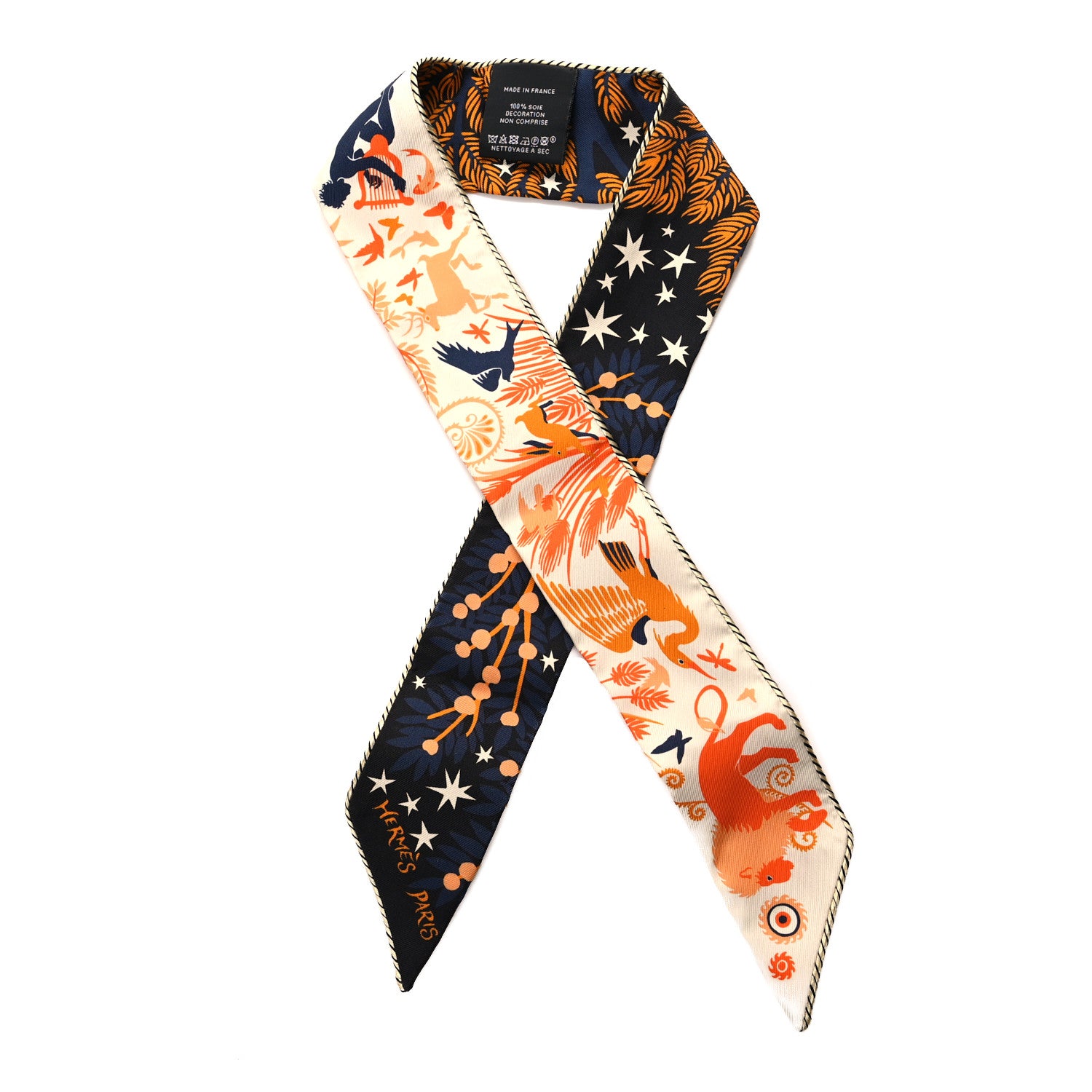 Hermes Silk Le Charme D Orphee Twilly Black Orange Creme 1 of 4