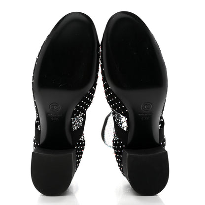 Chanel Resille Strass Kid Suede Patent Mary Jane Short Boots 40.5 Black 5 of 11