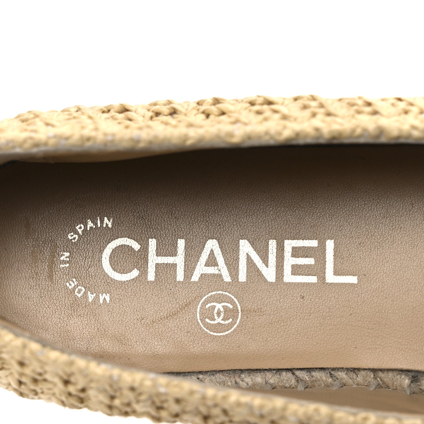 Braided Fabric Lambskin CC Espadrilles 38 Beige Black