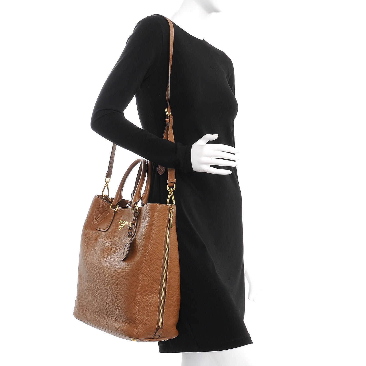 Prada Vitello Daino Side Zip Tote Cannella 2 of 10