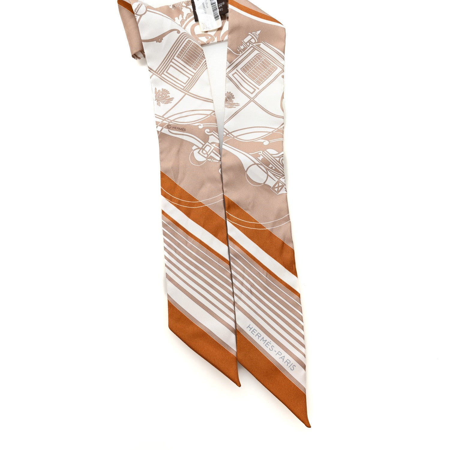 Hermes Silk Ex-Libris Forever Twilly Beige White Caramel 2 of 4