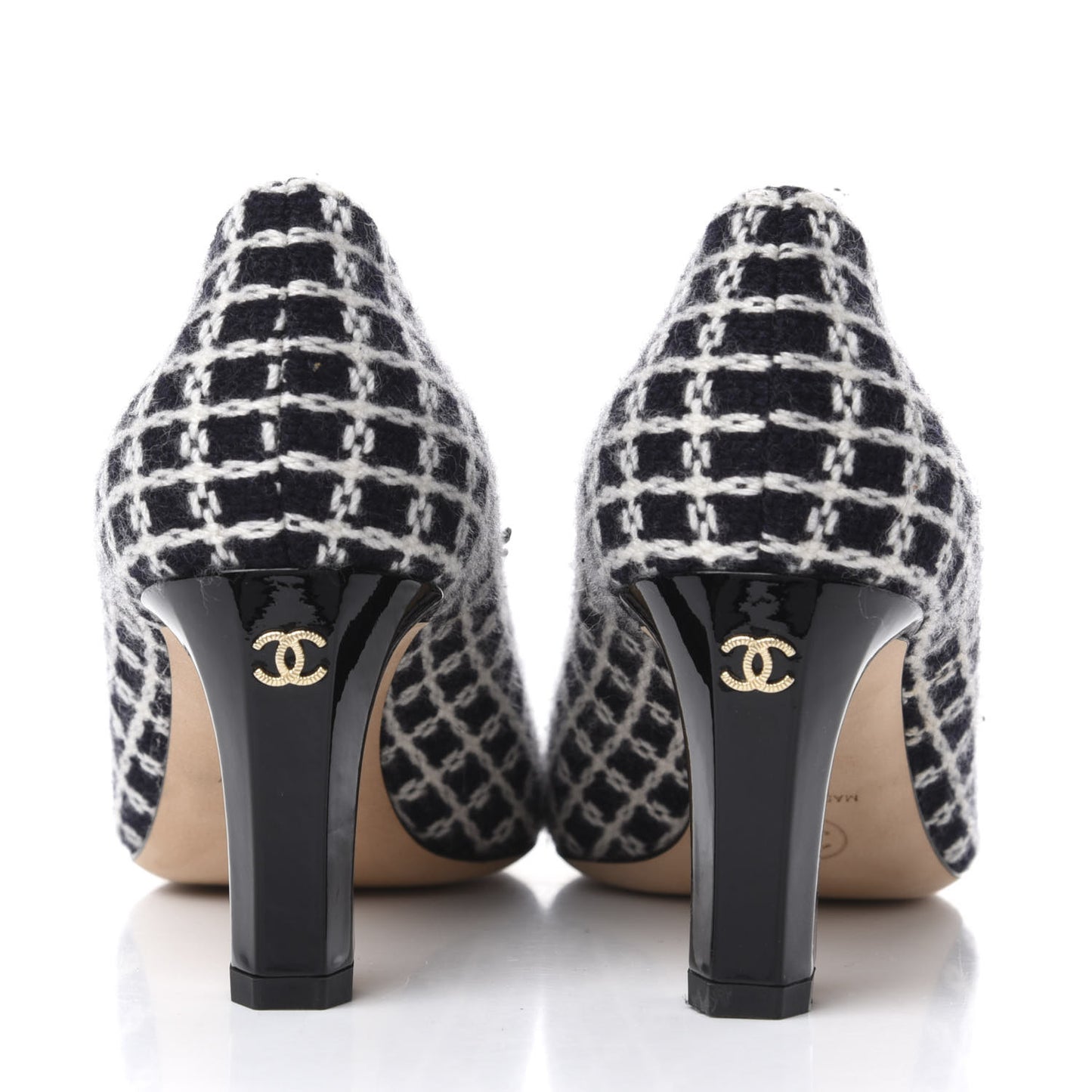 Tweed Patent Cap Toe CC Pumps 36 Black White