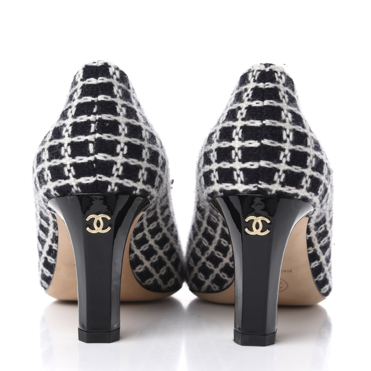 Chanel Tweed Patent Cap Toe CC Pumps 36 Black White 7 of 10