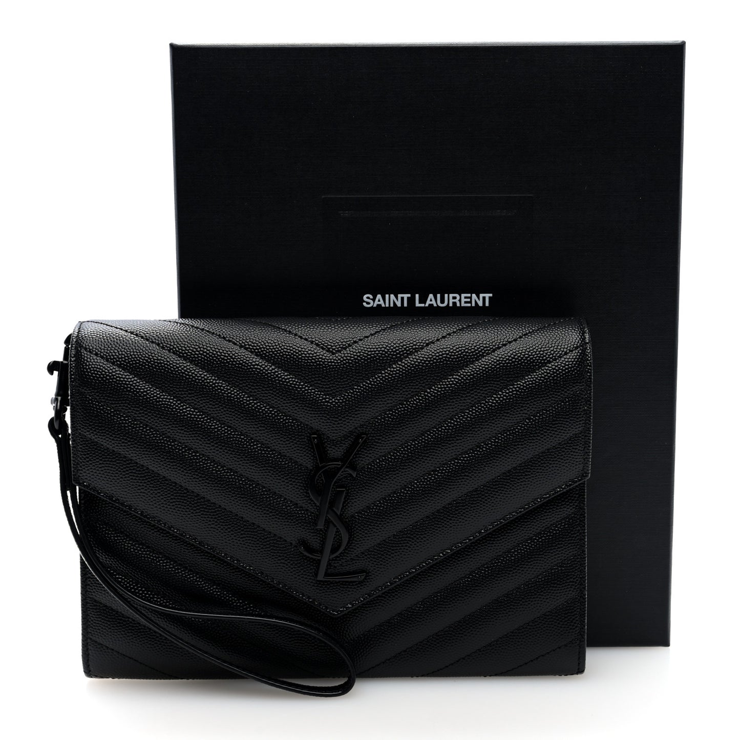 Grain De Poudre Matelasse Chevron Monogram Monochrome Envelope Clutch Black