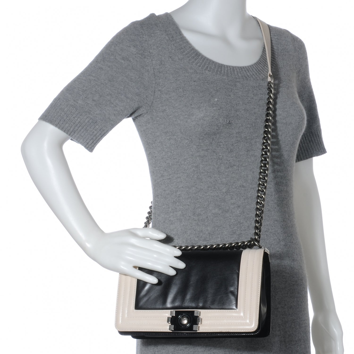 Chanel Glazed Calfskin Medium Boy Flap Black White 2 of 8