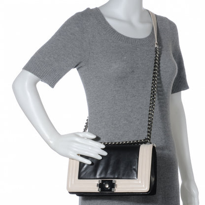 Chanel Glazed Calfskin Medium Boy Flap Black White 2 of 8