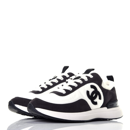 Chanel Nylon Suede Calfskin CC Sneakers 36.5 White Dark Grey 3 of 10