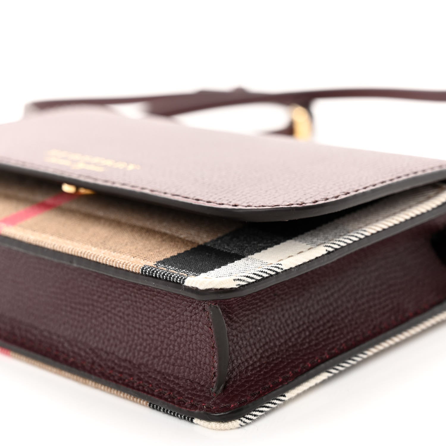 Burberry Derby Calfskin House Check Wallet On Chain Mahogany Red 9 of 9