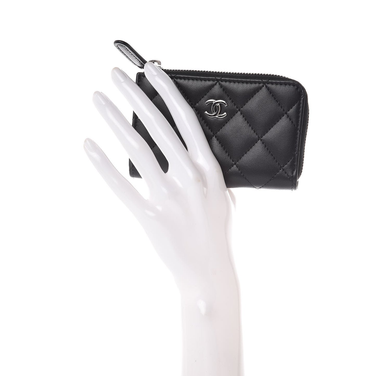 Lambskin Quilted Key Holder Case Black