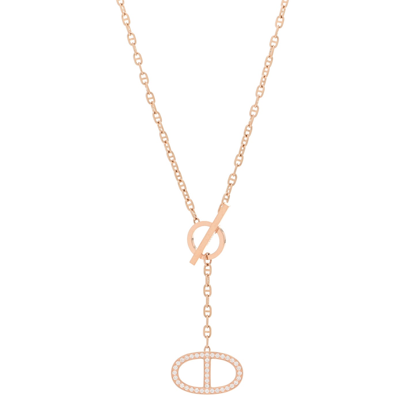 18K Rose Gold Diamond GM Chaine D'Ancre Contour Pendant Necklace ST