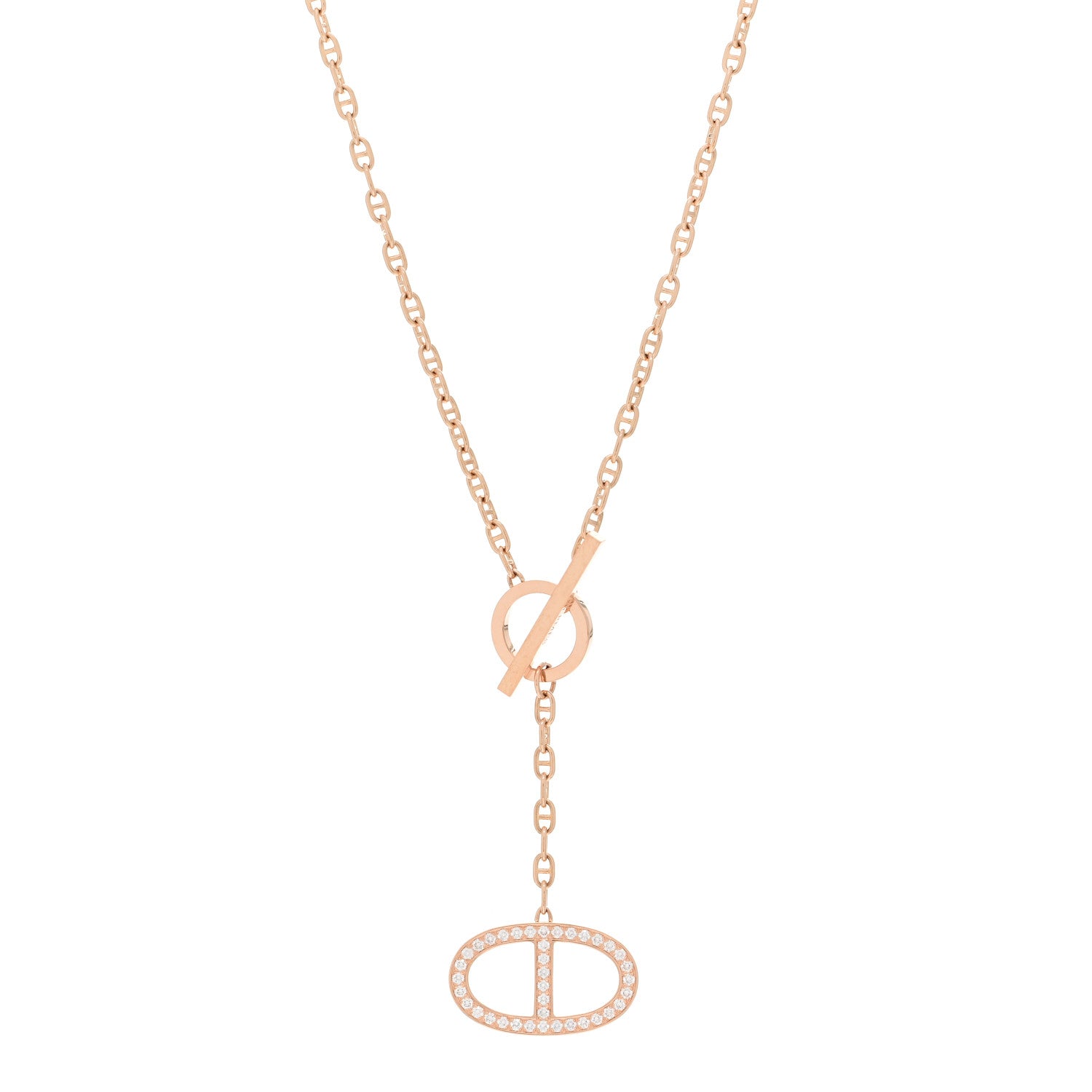 Hermes 18K Rose Gold Diamond GM Chaine D'Ancre Contour Pendant Necklace ST 1 of 4
