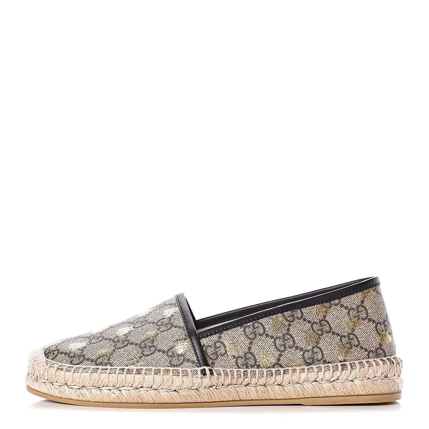 GG Supreme Monogram Bees Espadrille Flats 38 Beige Ebony Oro Black