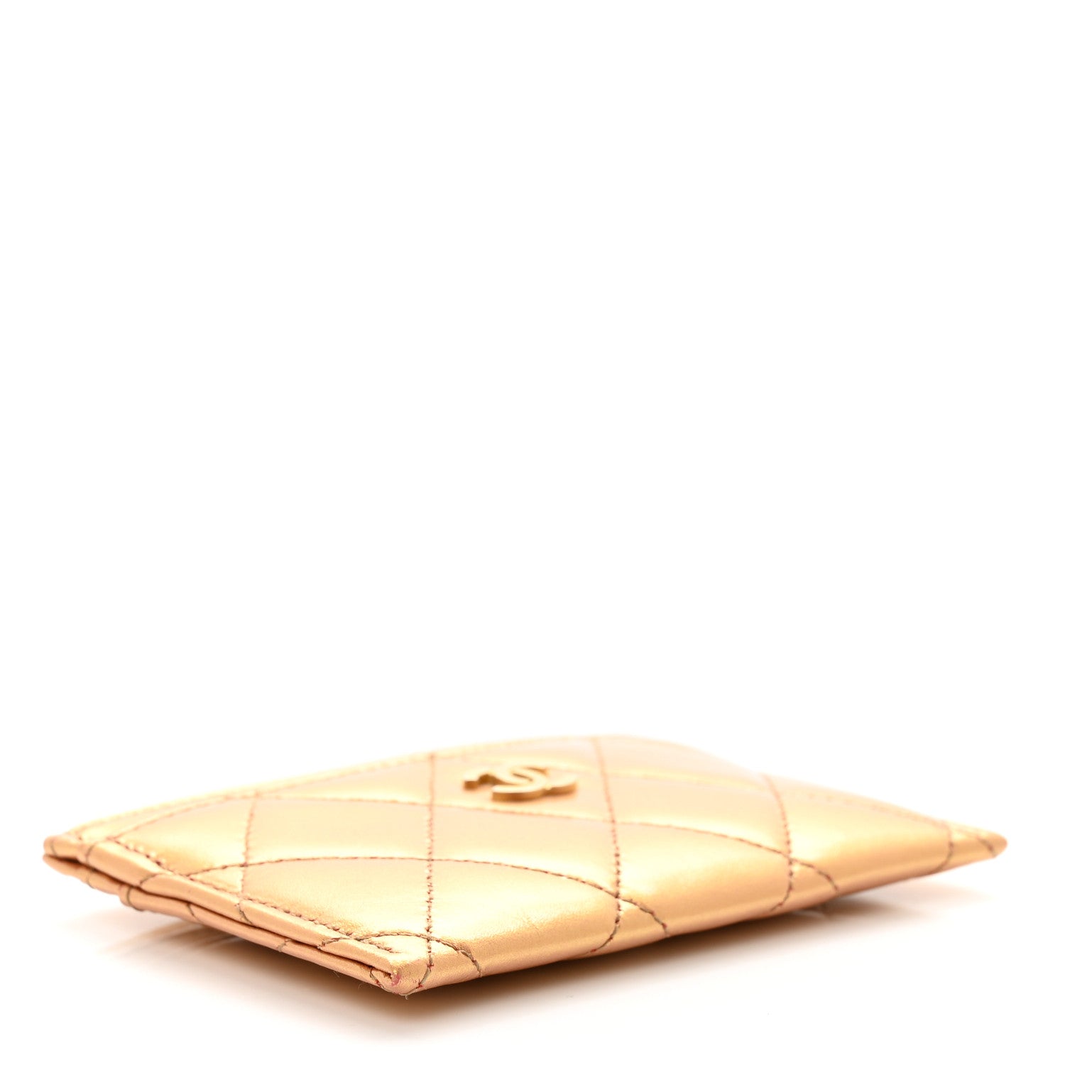 Chanel Metallic Lambskin Quilted CC Card Holder Gold 4 of 9