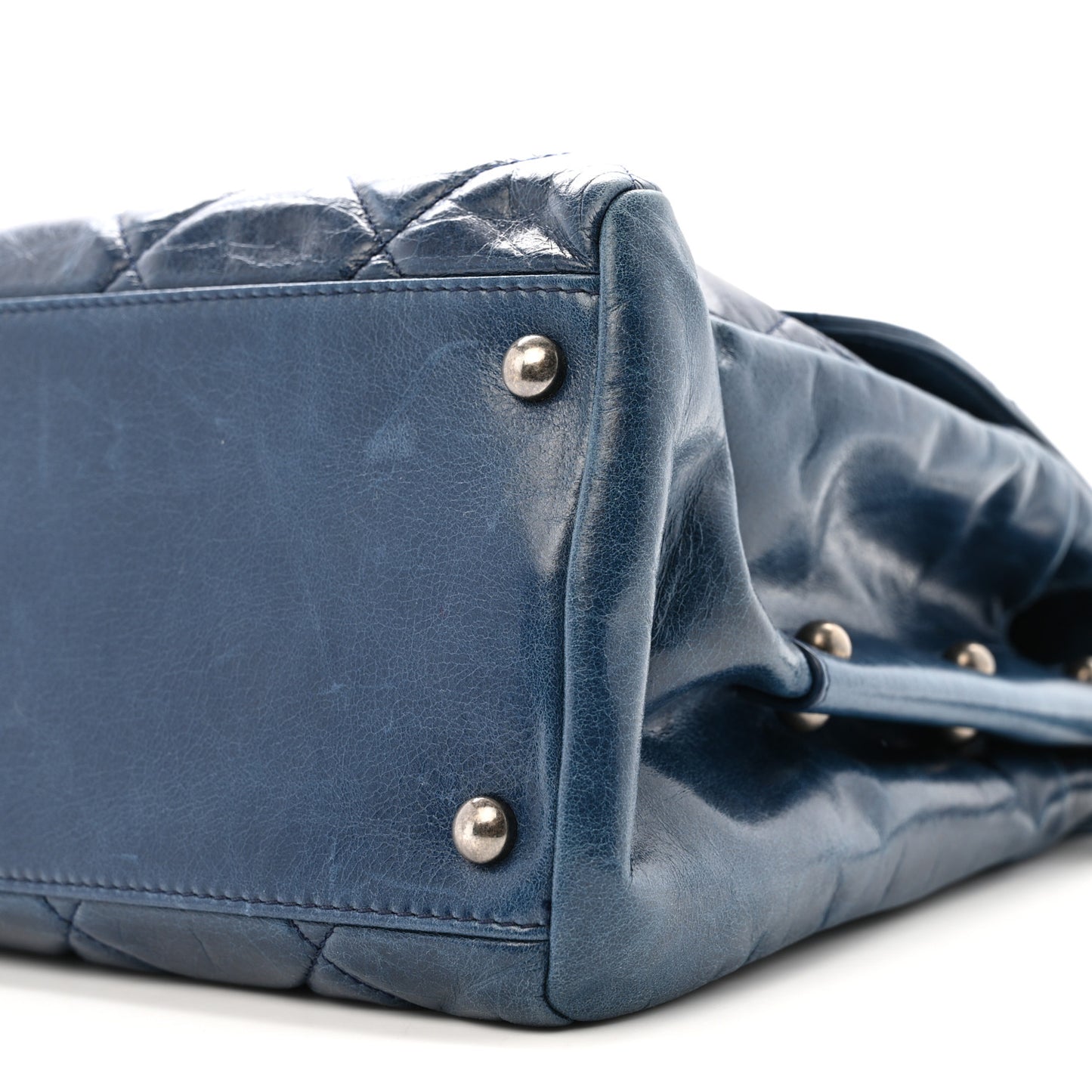Glazed Calfskin Boy Satchel Flap Blue
