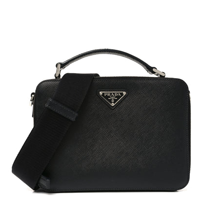 Prada Saffiano Travel Medium Brique Crossbody Bag Black Black 1 of 8