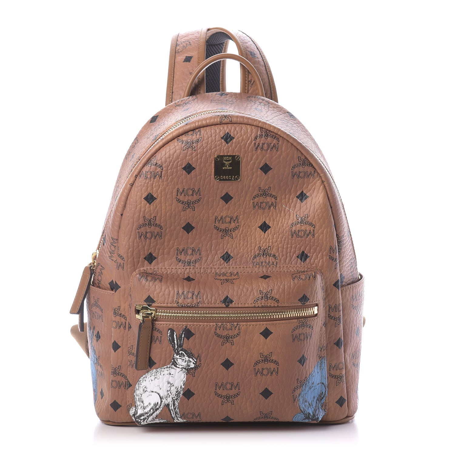 MCM Visetos Small Hide And Seek Rabbit Stark Backpack Cognac 1 of 9