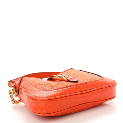 Gucci Canvas Lizard Crystal GG Monogram Mini Jackie 1961 Orange 3 of 9