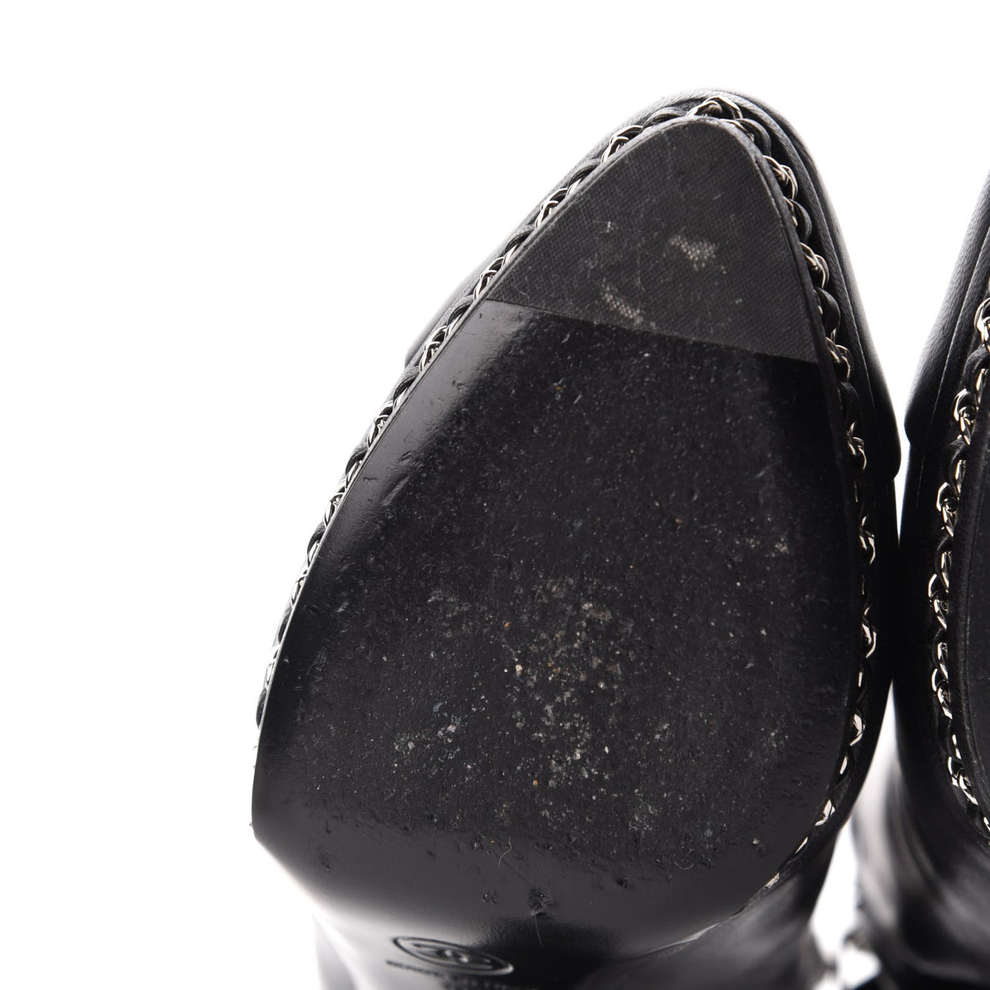 Lambskin CC Platform Cap Toe Chain Ankle Boots 37 Black