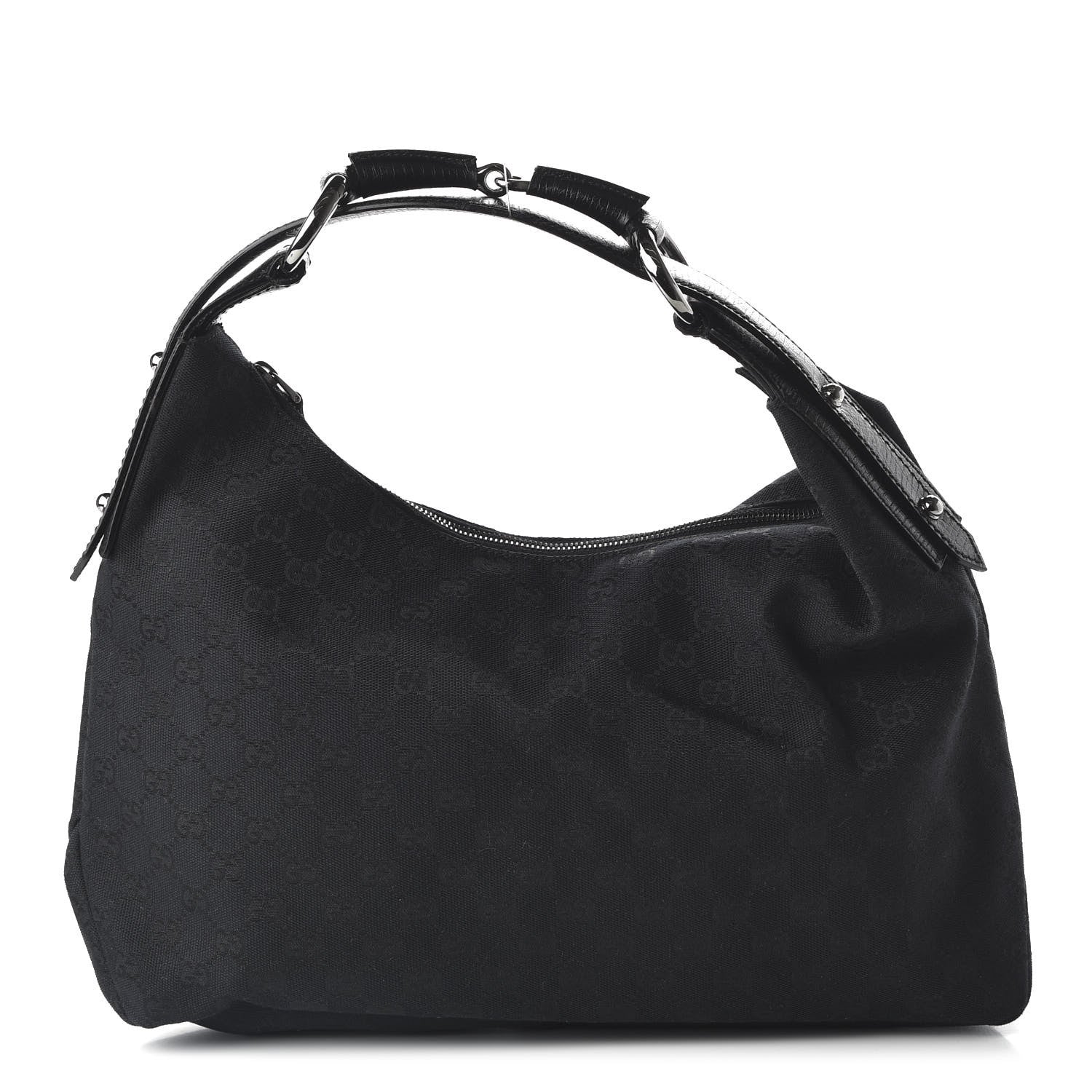 Gucci Monogram Medium Horsebit Chain Hobo Black 1 of 10