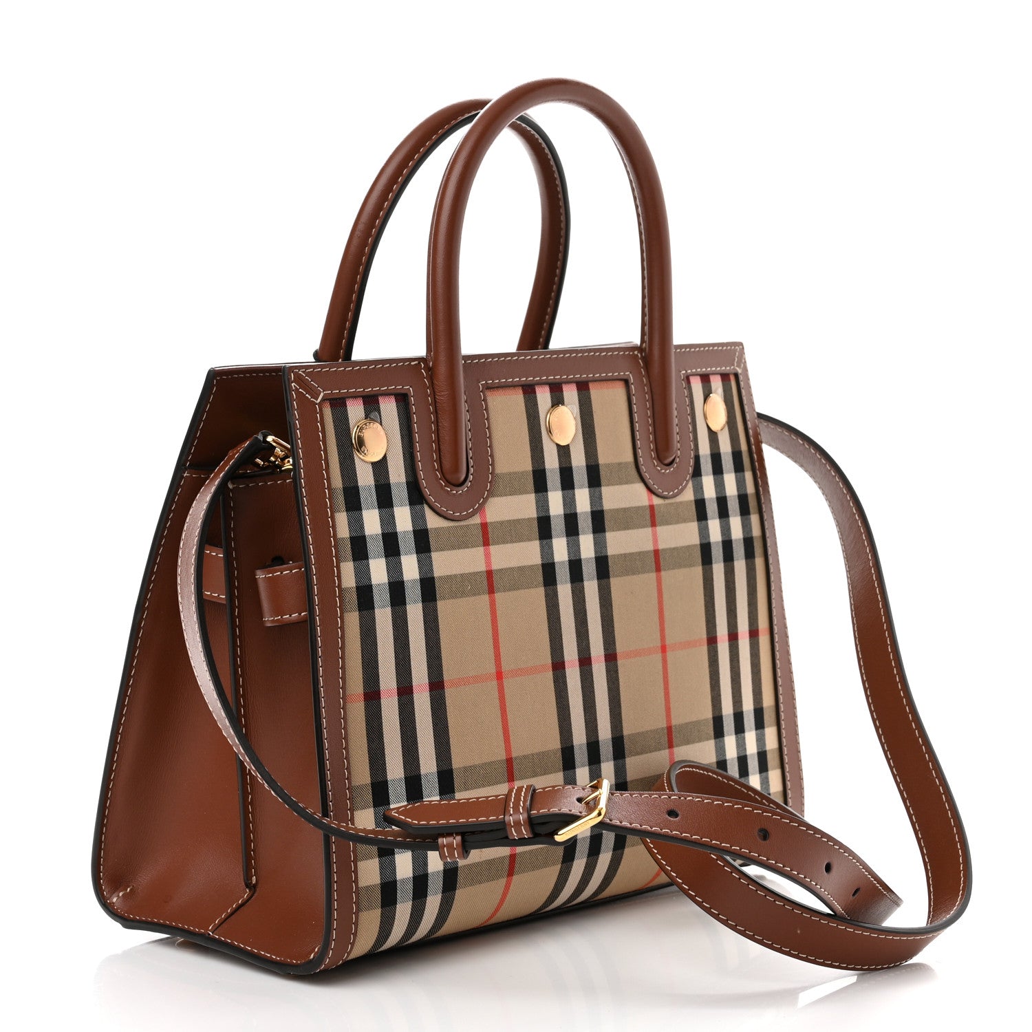 Burberry Calfskin Vintage Check Mini Two Handle Title Bag Archive Beige 3 of 9