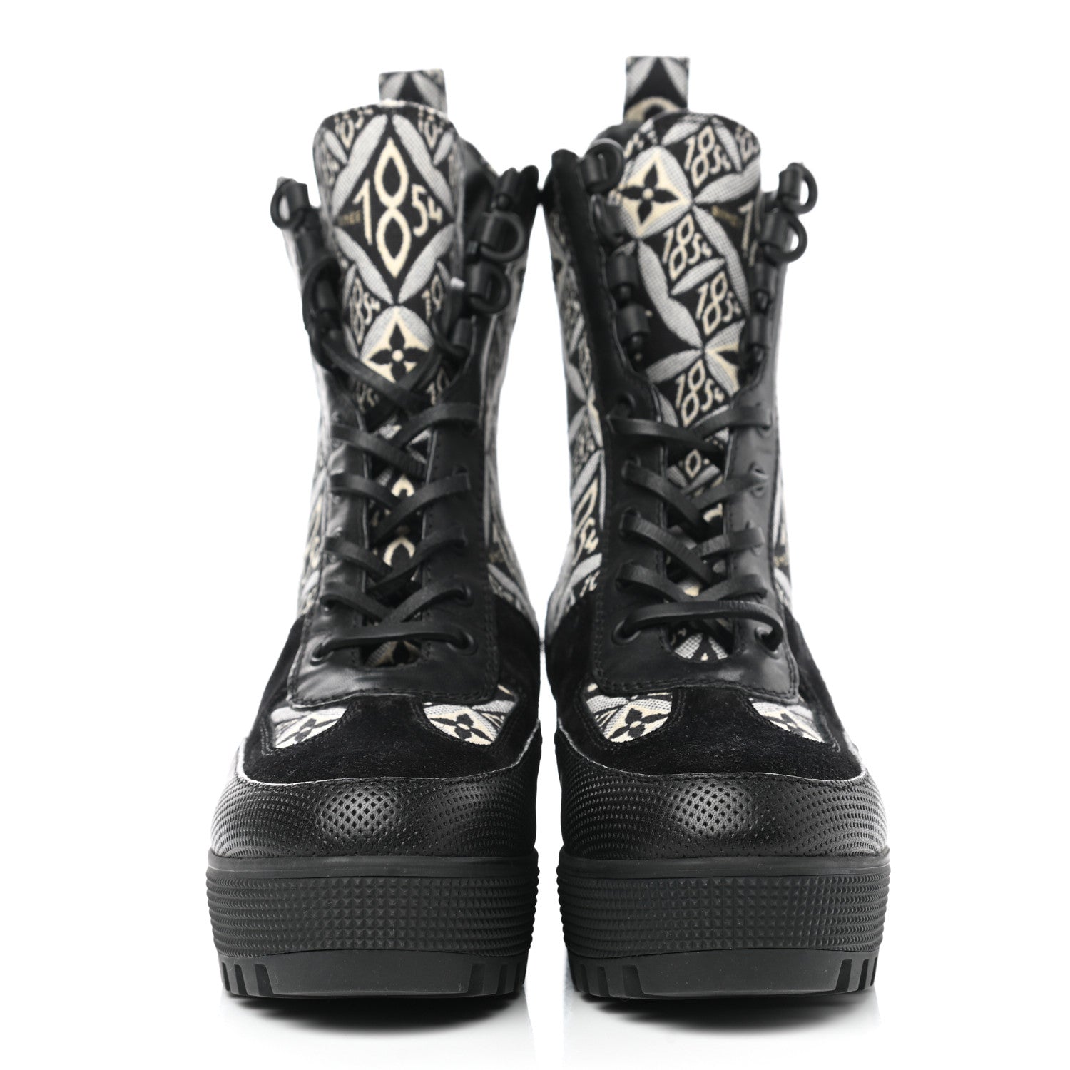Louis Vuitton Suede Calfskin Jacquard Since 1854 Laureate Platform Desert Boots 36 Black 2 of 8