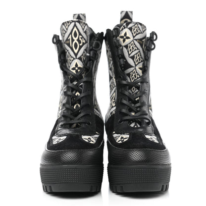 Louis Vuitton Suede Calfskin Jacquard Since 1854 Laureate Platform Desert Boots 36 Black 2 of 8