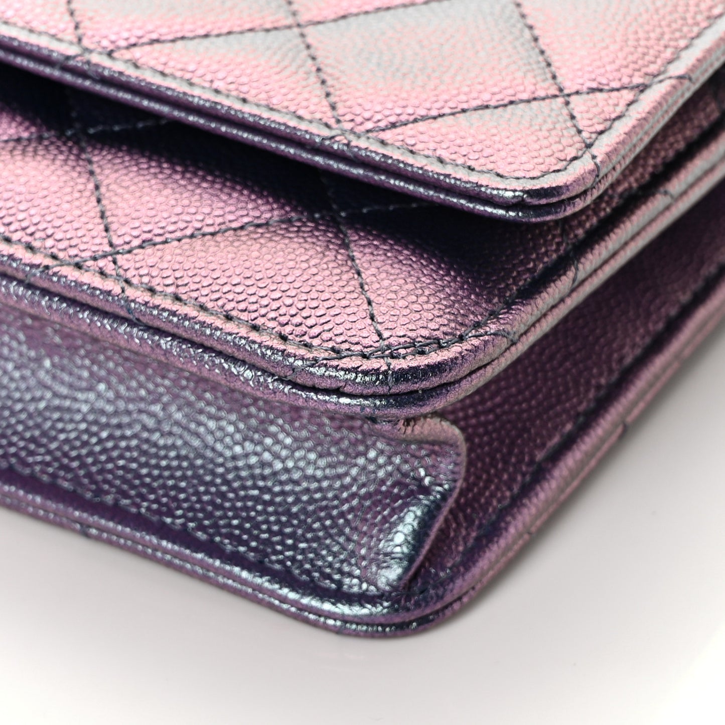 Iridescent Caviar Quilted Wallet On Chain WOC Dark Blue
