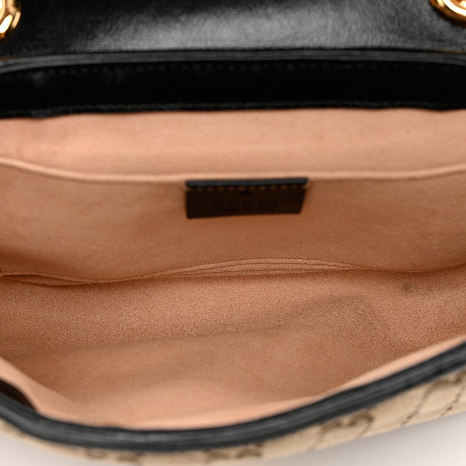 Gucci Monogram Matelasse Diagonal Mini GG Marmont Shoulder Bag Beige Black 5 of 9