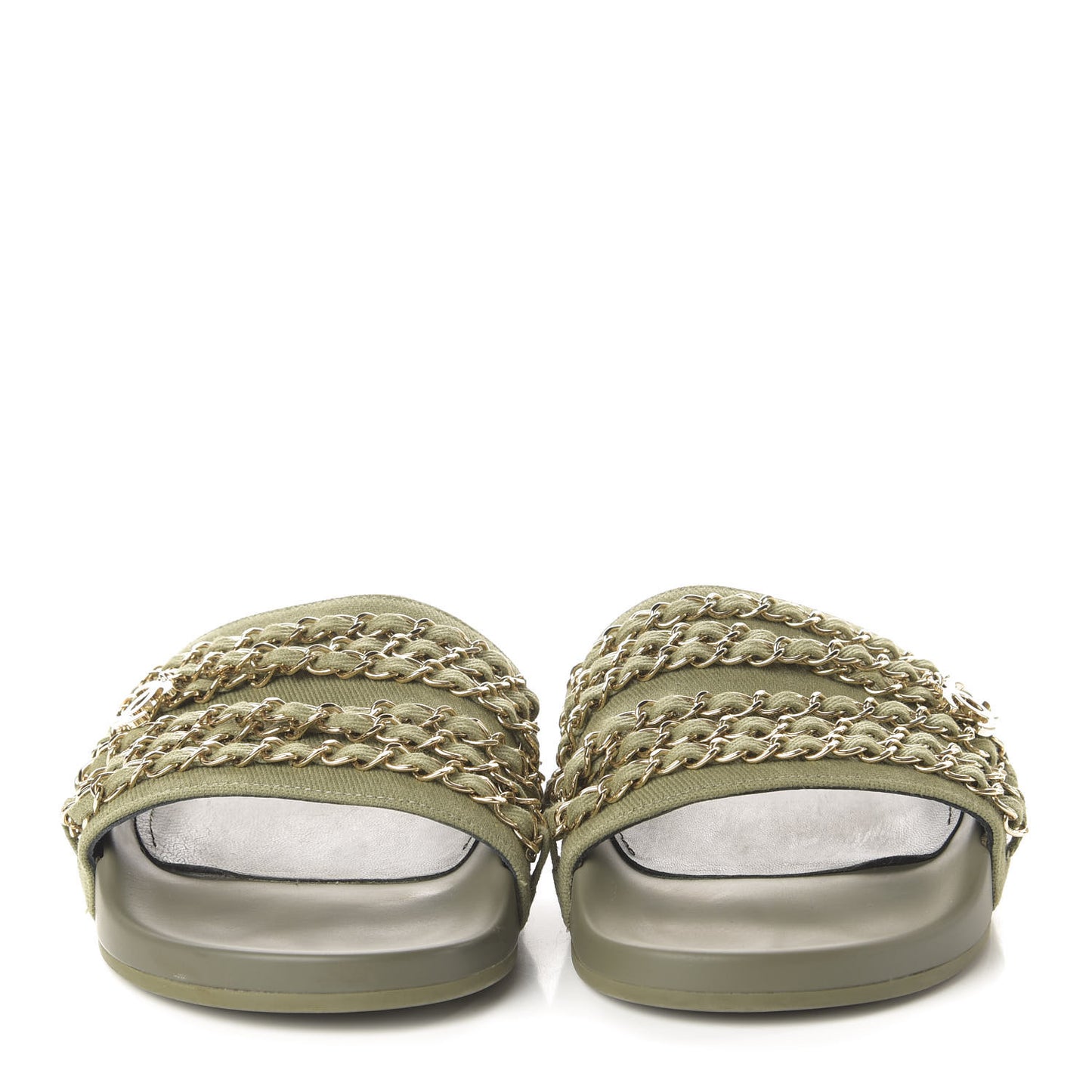 Canvas Chain Flat Sandals 40 Khaki